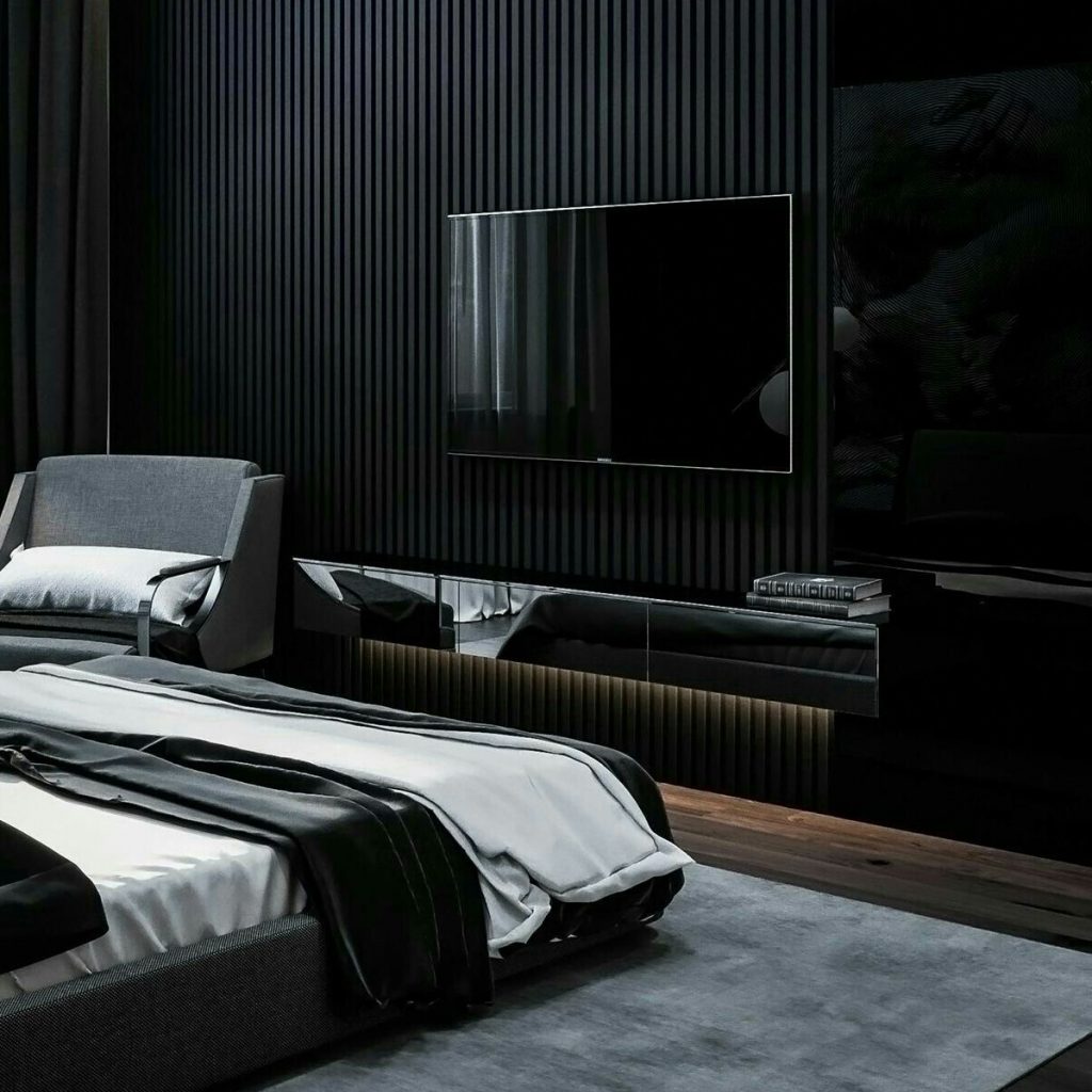 Dinding kamar hitam bercorak garis